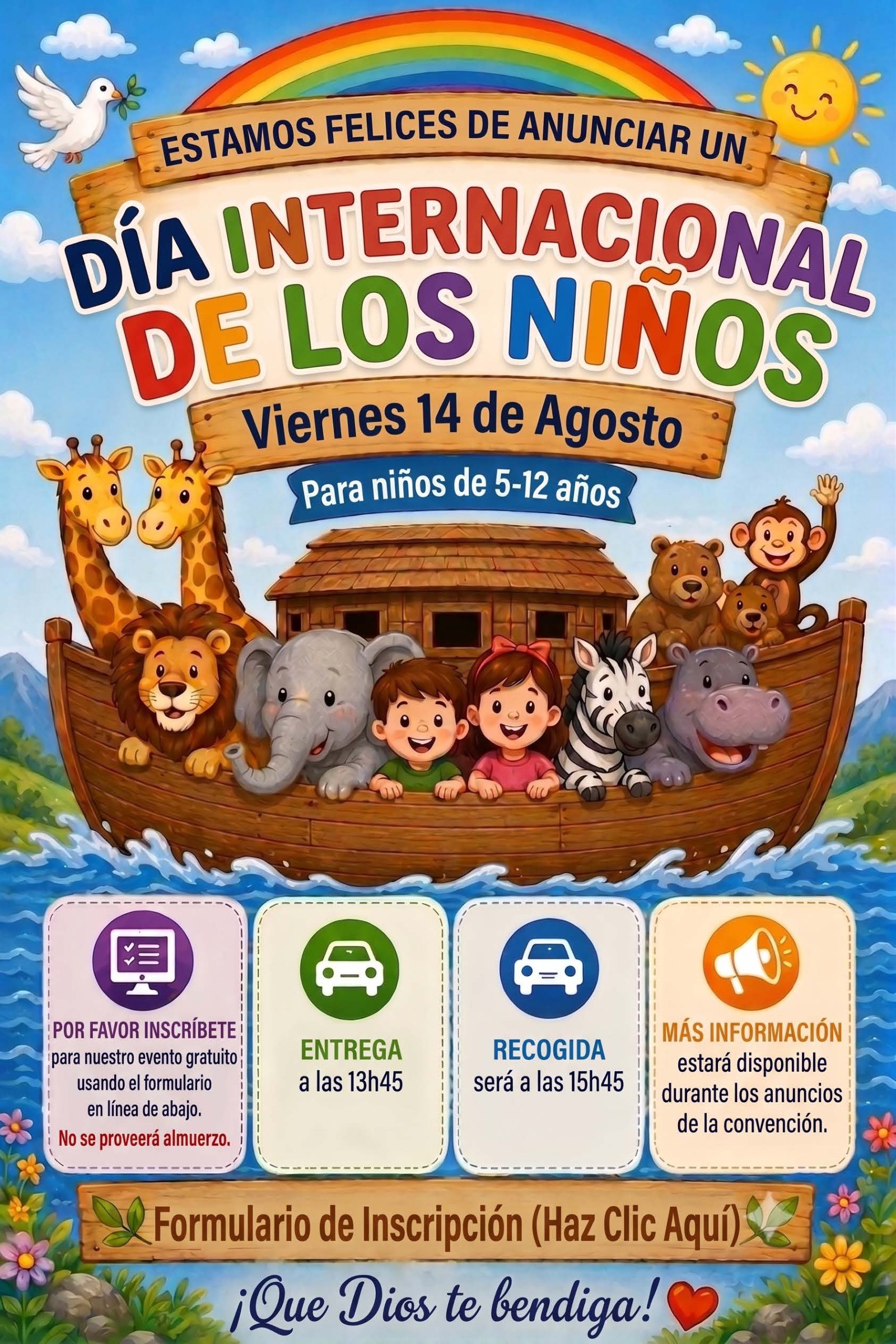 Día Internacional del Niño &mdash; viernes 14 de agosto de 2026 &mdash; para niños de 5 a 12 años.